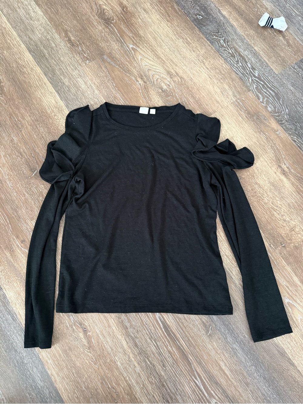 GAP Black Long-Sleeve Top with Ruffle Cold-Shoulder Details
